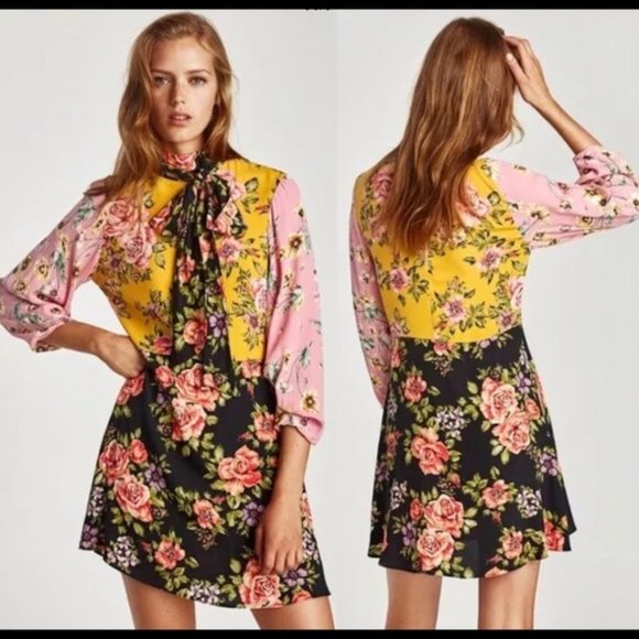 zara floral patchwork dress